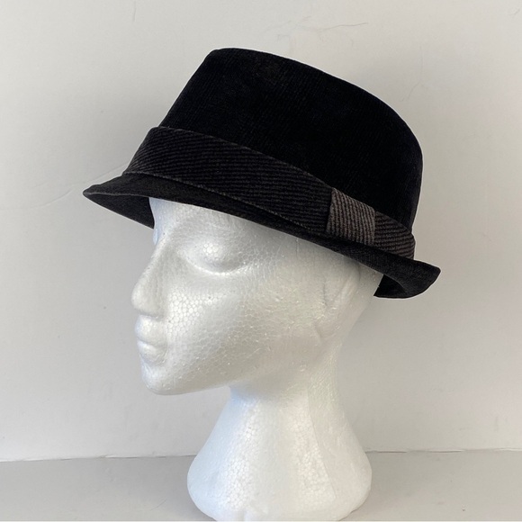 Fedora wool blend hat hatband corduroy wool s/m menswear men Black gray grey - Picture 1 of 9